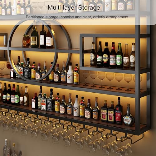 Floating Bar Shelves Wine Rack Wall Mounted Liquor Bottle Display Shelf with Hanging Wine Glass Rack Liquor Cabinet Bar for Home Whiskey Shelf for Cafe Kitchen Living Room Restaurant(Gold,16 Generic