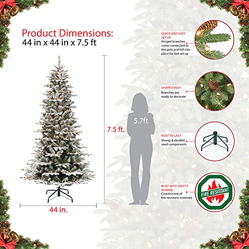 Puleo International 7.5 Foot Pre-Lit Slim Flocked Aspen Fir Artificial Christmas Tree with 450 Clear Lights