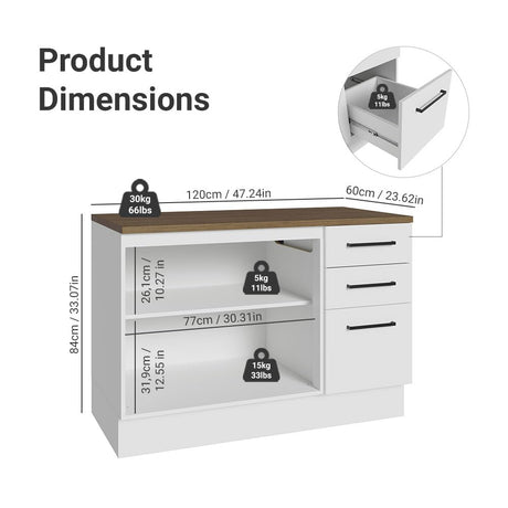 Madesa Heavy-Duty Garage and Utility Room Base Storage Cabinet with 2 Doors and 3 Drawers Storage Shelves 47 Inch Wooden Organization Unit - White Madesa