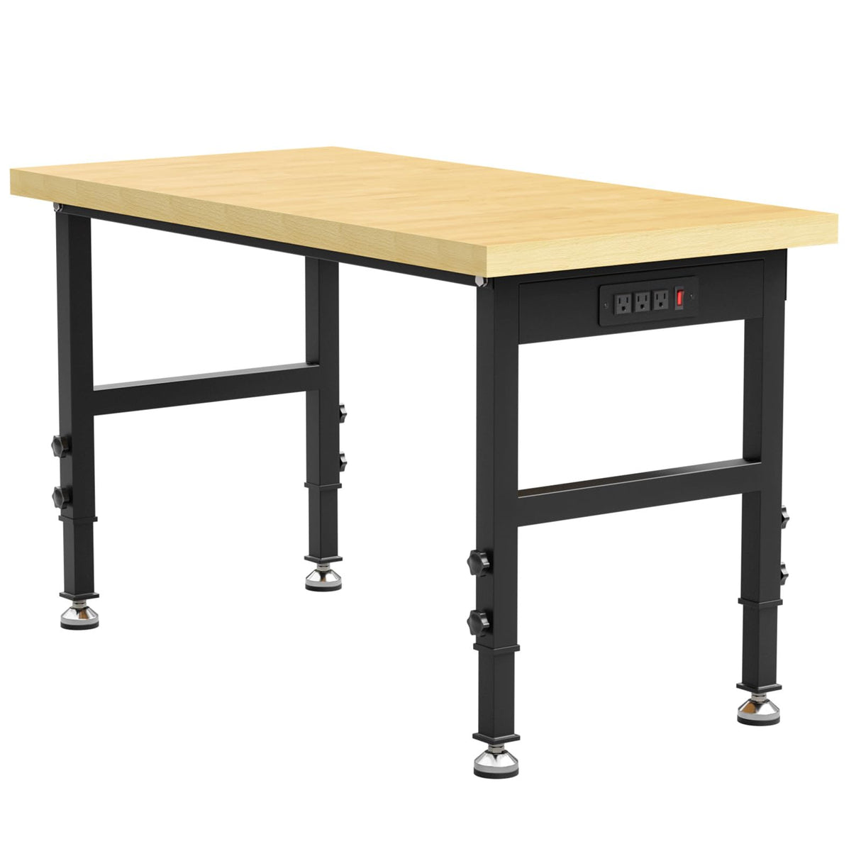 48” Chipboard Wood Work Bench Work Table, Heavy-Duty Adjustable Workbench with Power Outlets, 3000 Lbs Capacity Tool Bench Workstation for Garage, Workshop Maemttes