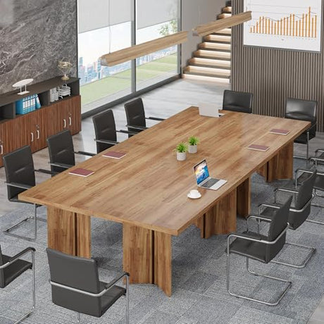 Tribesigns 10.5FT Conference Table, Large Rectangle Meeting Seminar Table for 10-12 Person, Long Wooden Business Tables (Set of 2, Walnut) Tribesigns