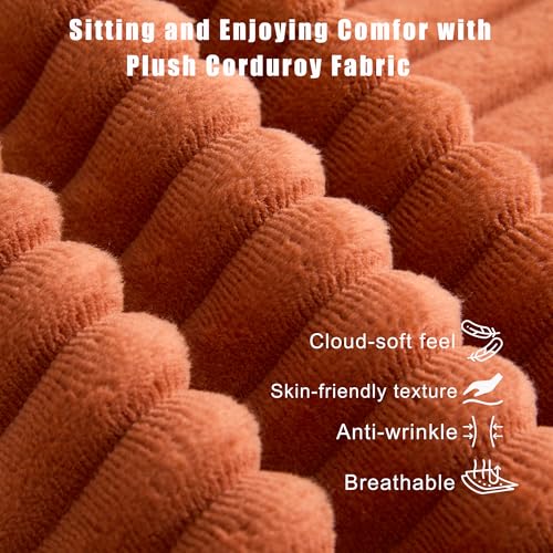 Modular L Shaped Sectional Couch Sofa with Movable Footstool, Cup Holders, 8 Pillows, Side Pockets, Converts to Bed, 110.75 Inch Corduroy Fabric for Living Room,Orange Generic