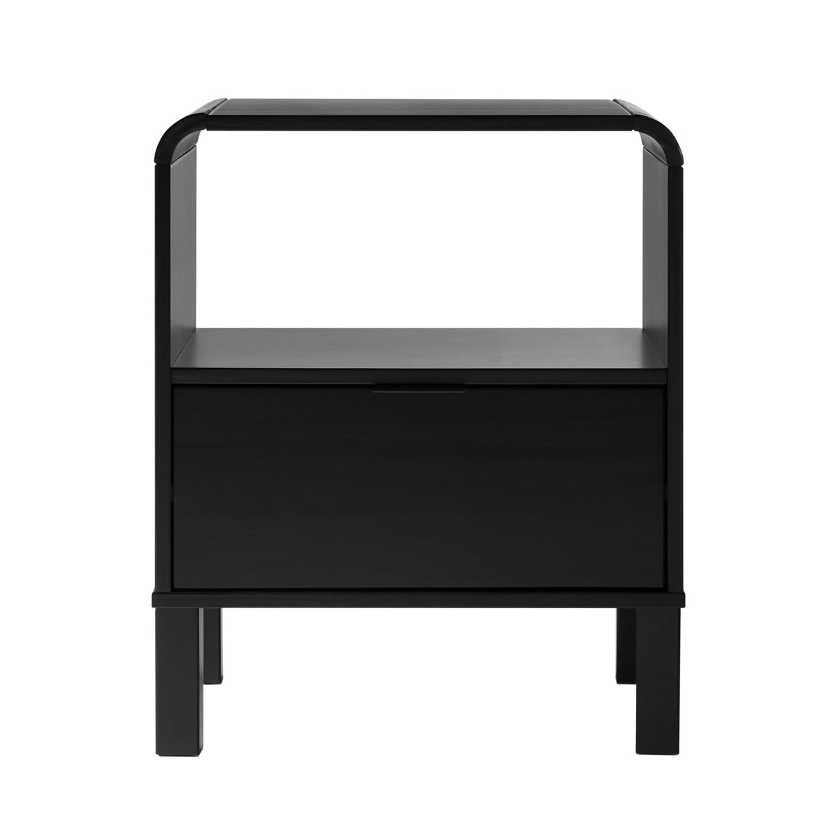 Walker Edison Modern Curved-Top Solid Wood 1-Drawer Nightstand with Open Cubby, 24 Inch, Black Walker Edison
