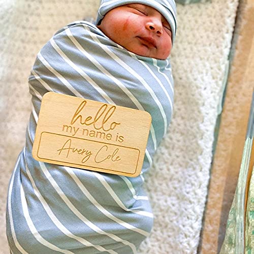 Custom Baby Name Sign Hospital Welcome 3D Hello Name Announcement Plaque Laser Cut Wood Photo Prop Sign Design Trendy - WoodArtSupply