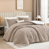Andency Fluffy Sherpa Full Comforter Set, Super Soft Khaki Fleece Warm Bedding for Winter, Luxury Jacquard Boho Thick Fuzzy Plush Bed Set 3 Pieces(1 Shaggy Comforter, 2 Pillowcases) Andency