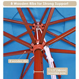 Yescom 9ft Wooden Outdoor Patio Blue Umbrella W/ Pulley Market Garden Yard Beach Deck Cafe Sunshade Yescom