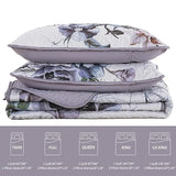 Drucon Purple Floral Quilt Set King Size 3 Pieces Purple Botanical Flower Quilt Coverlet Set Soft Microfiber Lightweight Quilted Bedspread for All Season 104"x90" Drucon