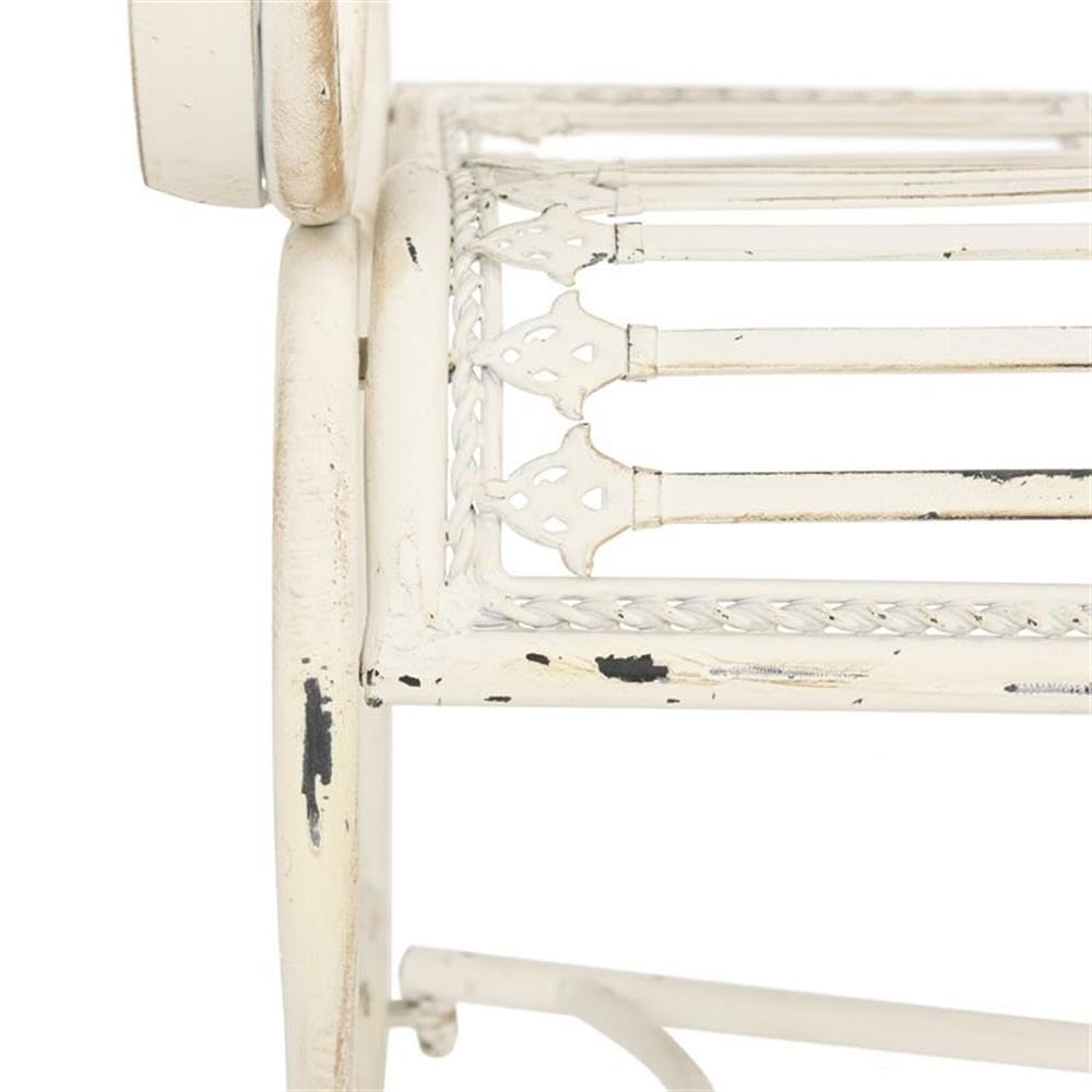 SAFAVIEH PAT5017A Collection Adina Antique White Wrought Iron 51.25" Outdoor Garden Bench SAFAVIEH