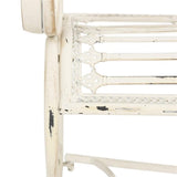 SAFAVIEH PAT5017A Collection Adina Antique White Wrought Iron 51.25" Outdoor Garden Bench SAFAVIEH