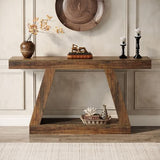 Tribesigns Farmhouse Console Table, 55-Inch Rustic Sofa Table with Storage, Industrial Wooden Entryway Table for Hallway, Living Room, Dark Brown Tribesigns