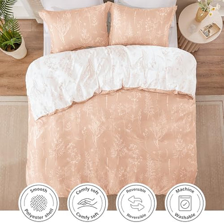 Love's cabin Pink Full Size Comforter Set - Full Comforter Set, 3 Pieces Cute Floral Bedding Sets for All Seasons,1 Soft Reversible Botanical Flowers Comforter and 2 Pillow Shams Love's cabin