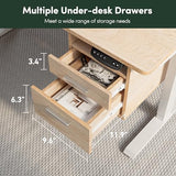 FEZIBO Electric Standing Desk 48 x 24 Inch with Monitor Shelf, 3 Drawers and Open Storage, Home Office Computer Workstation, Maple, 2 Packages FEZIBO