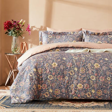 Cupocupa Floral King Size Comforter Set - Cute Vintage 3 Pieces King Comforters Size Set with Garden Botanical Design, Fluffy Shabby Chic Boho Bedding for King Size Bed with Soft Leaves Pattern Cupocupa