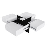 Merax Coffee Table, Modern Extendable Coffee Table with 4 Hidden Storage Compartments, UV High-Gloss Square Center Cocktail Table with Sliding Tabletop for Living Room, 31.5"x 31.5" (White) Merax