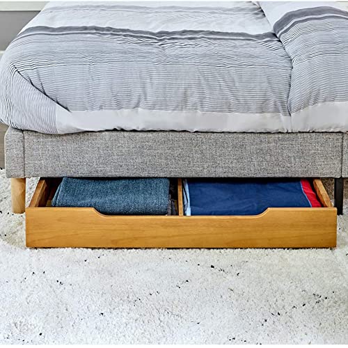 MUSEHOMEINC Solid Wood Under Bed Storage Drawer with 4-Wheels for Bedroom,Wooden Underbed Storage Organizer,Suggested for Queen and King Size