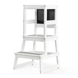 Yojoker Kids Kitchen Step Stool - Toddler Standing Tower, Toddler Kitchen Stool Helper, Montessori Kids Learning Stool with Safety Rail, Anti-Slip Mats and Chalkboard (White) Yojoker