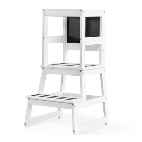 Yojoker Kids Kitchen Step Stool - Toddler Standing Tower, Toddler Kitchen Stool Helper, Montessori Kids Learning Stool with Safety Rail, Anti-Slip Mats and Chalkboard (White) Yojoker