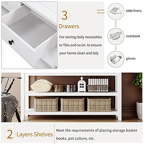 Mid-Century Console Table Modern Solid Wood Frame Sofa Table with 2 Tier Open Shelves and 3 Top Storage Drawers Entryway Table for Living Room Hallway Foyer, Easy Assembly Knocbel