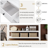 Mid-Century Console Table Modern Solid Wood Frame Sofa Table with 2 Tier Open Shelves and 3 Top Storage Drawers Entryway Table for Living Room Hallway Foyer, Easy Assembly Knocbel