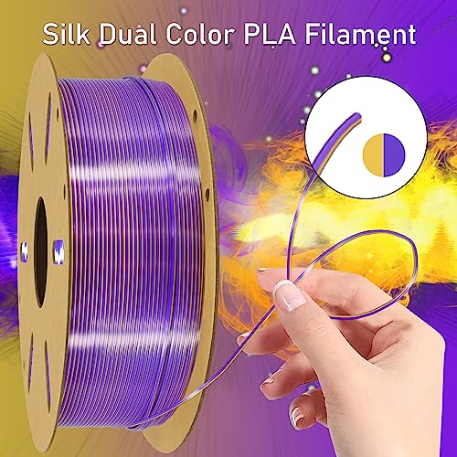 Mchyi 1.75mm 2 Colors in 1 Silk Gold Purple PLA 3D Printer Filament, 1KG Bicolor Dichromatic Double Colors 3D Printing Filament, Dual Color Co-Extrusion 3D Filament, Silk PLA 2 in 1 Gold/Purp - WoodArtSupply