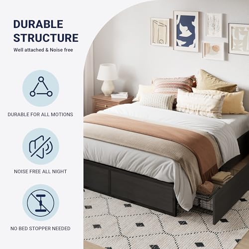 Allewie Full Size Metal Bed Frame with 2 Storage Drawers, Heavy-Duty Steel Frame with MDF Wood Panels, Flexible Drawer Placement, Easy Assembly, Noise-Free Support, Black Allewie
