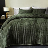 Powdion Velvet Quilt Queen Size, Oversized Bedspread Quilted Bedding Set, Luxurious Soft Coverlet Set Lightweight Velvet Comforter for All Season with Pillow Shams 90x96 Army Green Striped Queen Powdion