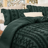 Bedsure Tufted Boho Comforter Set Queen Size - Dark Green Boho Bed Set, GentleSoft™ 3 Pieces Farmhouse Shabby Chic Embroidery Bedding, Gifts for Woman, Soft Jacquard Queen Comforter for All Seasons Bedsure