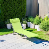 Outsunny Folding Chaise Lounge Pool Chairs, Outdoor Sun Tanning Chairs with Pillow, Reclining Back, Steel Frame & Breathable Mesh for Beach, Yard, Patio, Green