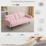 Modern Velvet 2 in 1 Futon Sofa Bed,Convertible Folding Sleeper Bed Couches with 2 Pillows,73" Tufted Recliner Love Seat with Golden Chrome Legs for Living Room Apartment Office (Pink) Anwick