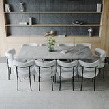 Modern Dining Table Set for 10,Expandable Dining Room Table Set,6-10 People Kitchen Table and Chairs Set with 63-78 in Marble Dinner Table Round Upholstered Boucle Chairs Ideal for Dining Room,Kitchen Hilknen