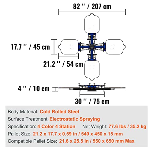 VEVOR Screen Printing Machine, 4 Color 4 Station 360° Rotable Silk Screen Printing Press, 21.2x17.7in Screen Printing Press, Double-Layer Positioning Pallet for T-Shirt DIY Printing VEVOR