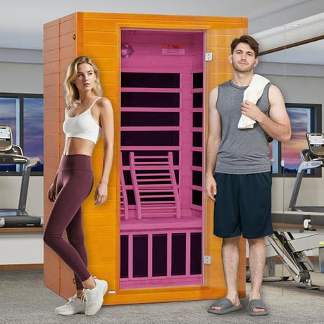 Real Relax Far Infrared Sauna for Home, 2 Person Indoor Home Sauna with Red Light Therapy, Canadian Hemlock Wooden Dry Heat Saunas Room with Bluetooth Speakers, 9-Color Chromotherapy Lights Real Relax