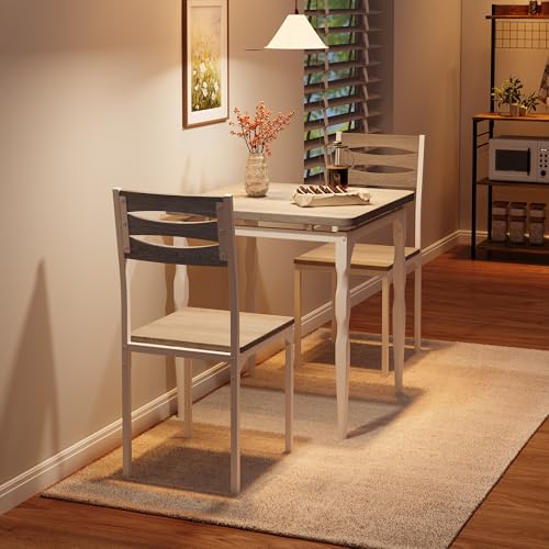 GarveeHome Dining Table Set for 2, Dining Table and Chairs Set of 2, 3 Piece Dining Table Set with Spiral Table Legs for Small Spaces Kitchen Apartment, Wash Grey GarveeHome