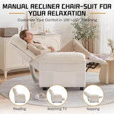 Korser Recliner Chair, Living Room Recliner Chairs for Adults, Small Recliners for Small Spaces, Upholstered Manual Reading Chair with Side Pockets, Nursery Chair for Living Room, Corduroy, Beige