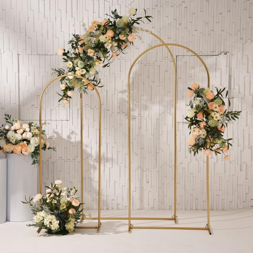 Vincidern Wedding Arch Backdrop Stand 6.6FT, 5.9FT, 4.9FT Set of 3,Metal Arch Backdrop Stand for Wedding Ceremony Baby Shower, Outdoor Indoor Birthday Party, Garden Floral Balloon Arch Decoration,Gold Vincidern