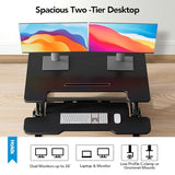 HUANUO 32" Z Shaped Stable Standing Desk Converter, Height Adjustable Sit Stand Up Desk Riser, Dual Monitor and Laptop Workstation with Wide Keyboard Tray, Desk Lifter for Home Office HUANUO