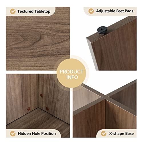 CuHome Round Conference Table, 35.4" Small Commercial Meeting Table for Business, Office Table with X-Shaped Wood Base (Walnut) CuHome