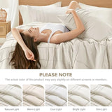 Comfort Spaces Cream Queen Size Duvet Cover Set - 3 Pieces Pintuck Pleated Duvet Cover Queen, All Season Lightweight, Extra Softness Pre-Washed Microfiber Queen Bedding Cover Shams, Full/Queen Comfort Spaces