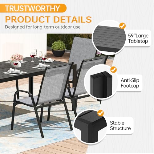 PIZZELLO 7-Piece Outdoor Dining Set Patio Dining Set for 6 Outdoor Table and Chairs All Weather Outdoor Patio Set w/Stackable Patio Chairs and HDPE Dining Table for Backyard, Garden and Poolside PIZZELLO