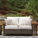 Signature Design by Ashley Paradise Trail Outdoor Loveseat with All Weather Cushions, Medium Brown Signature Design by Ashley
