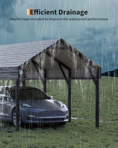 10 x 15 FT Metal Carport, Heavy Duty Carports Reinforced Frame and Steel Roof, All-Weather Shelter Canopy for Pickups, Boats, Cars, and Tractors KYBOLT