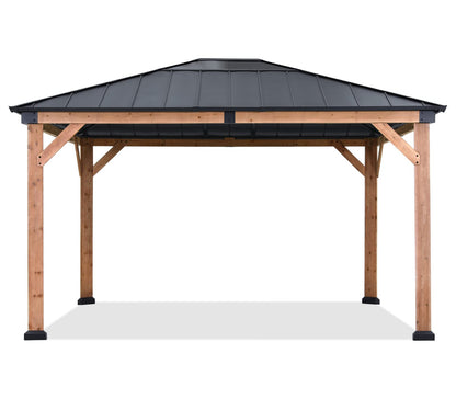 ABCCANOPY Wood Gazebo 11x13 - Outdoor Patio Wooden Gazebo with Hardtop Metal Roof for Garden, Backyard and Deck (Single Roof)