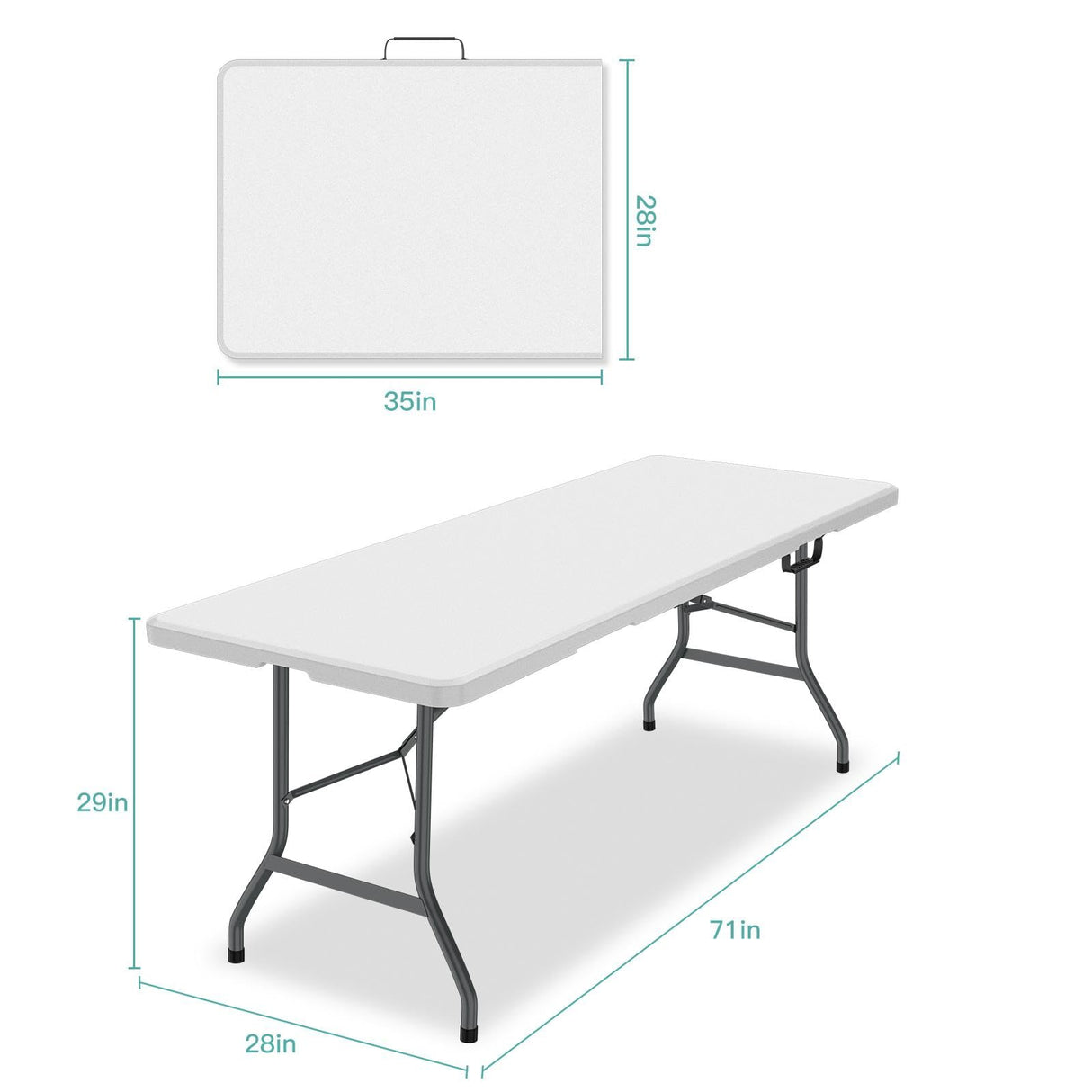 GUFY LAXMO 6ft Folding Table, Foldable HDPE Dining Table for Picnic, Camping, Party, Display with Carrying Handle - White GUFY LAXMO