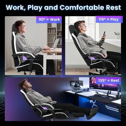 N-GEN GAMING Video Gaming Chair Office Computer Desk Use Ergonomic Reclining Backrest Adjustable Armrests Lumbar Support Footrest High Density Foam Breathable Fabric Heavy Duty Base (Black) N-GEN GAMING