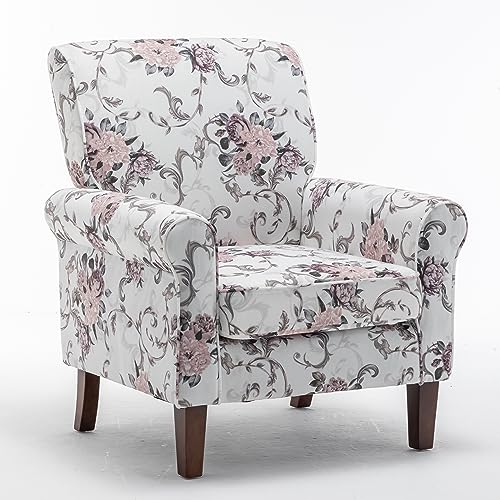 Container Furniture Direct Classic Accent Armchair with Birch Wood Frame and Comfortable Rolled Armrests, Arm Chairs for Living Room, Bedroom and Office Decor, 03 Printed Fabric Container Furniture Direct