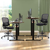 DUMOS Drafting Chair - Counter Height Adjustable Tall Office Desk Chair with Fixed Armrests and Comfortable Lumbar Support for Standing Desk, Deep Black DUMOS