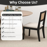 Westice Rattan Dining Chairs Set of 6, Farmhouse Natural Dining Room Chairs with Upholstered Cushion, Wood Armless Chairs for Kitchen/Restaurant, Black Westice