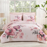 LLDSYW King Size Comforter Set - 7 Pieces Floral Comforter and Sheet Set, Pink King Size Bed in a Bag, Soft Microfiber Flower Complete Bedding Set for All Seasons（Pink,104"x90"） LLDSYW