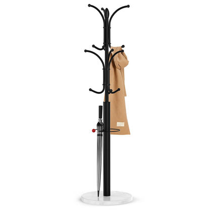 Ulimart Coat Rack Freestanding,12 Hooks Coat Racks with Natural Marble Base & Umbrella Holder,Easy Assembly Coat Rack Stand for Hanging Scarf,Purse,Hats,Jacket(Black) - WoodArtSupply