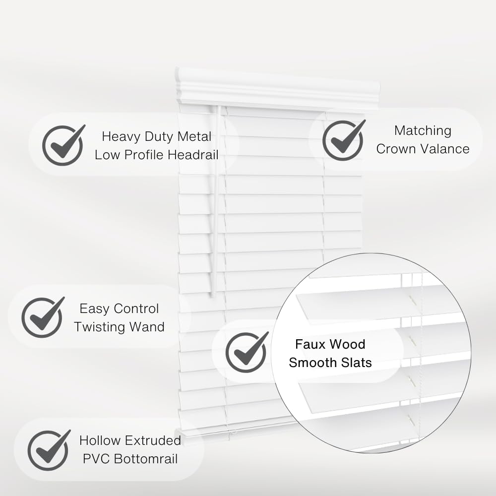 Lotus & Windoware Cordless, 2 Inch Faux Wood Blind, 35" Wide x 64" Long, Window Blinds, Blinds & Shades, Blinds for Indoor Windows, Smooth, Bright White - 35" x 64",Bright White LOTUS & WINDOWARE